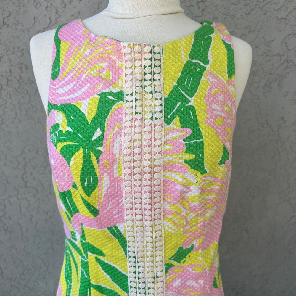 Lilly Pulitzer Flamingo Fan Dance Shift Dress Sz 8 Tropical Pink Green Resort - Picture 3 of 9
